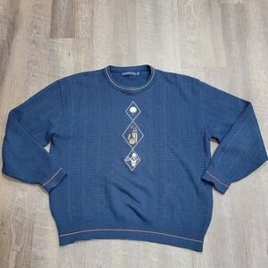 VINTAGE BLUE PINNACLE GOLF PULLOVER 100% COTTON‎ KNIT SWEATER sz L